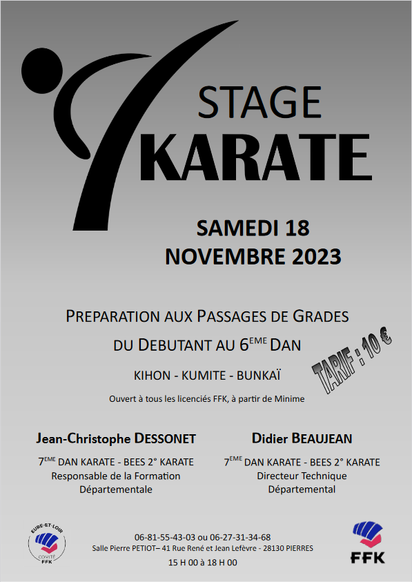 Affiche stage karate 2023 18 novembre